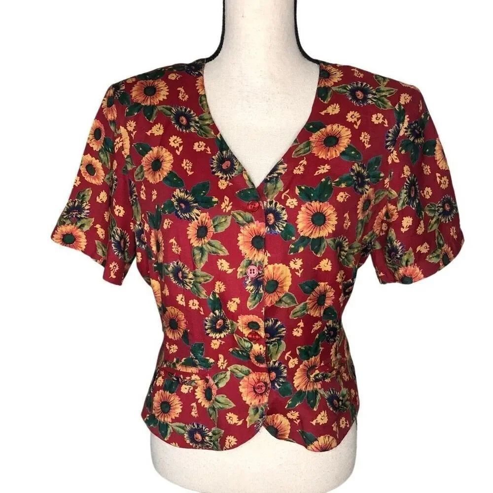 Vintage Monsoon Red Floral Tomato girl, Cottagecore Top/Jacket Size 10